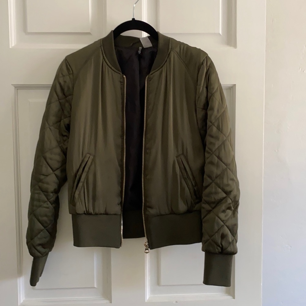 Green sating bomber jacket